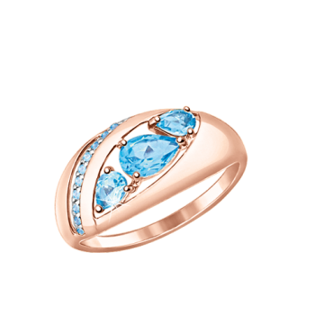 Rotgold 585° Damenring mit blau Topas, Zirkonia 