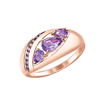 Rotgold 585° Damenring mit Amethyst, Zirkonia 