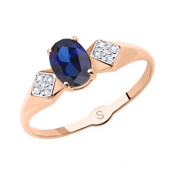 Кольцо из красного Золота с Сарфиром HTS и Фианитами 