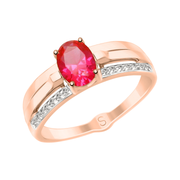 Кольцо из красного золота с рубином и фианитами 