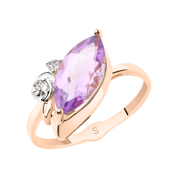 Rotgold 585° Damenring mit Amethyst, Zirkonia 