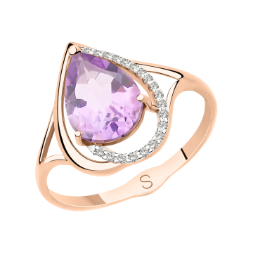 Rotgold 585° Damenring mit Amethyst, Zirkonia 