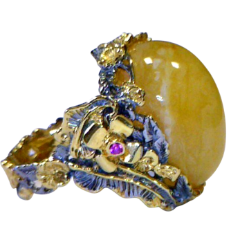 Vergoldete Damen-ring aus 925er Silber mit Bernstein 