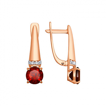 Earrings in red gold of 585 assay value with garnet, zirconia 