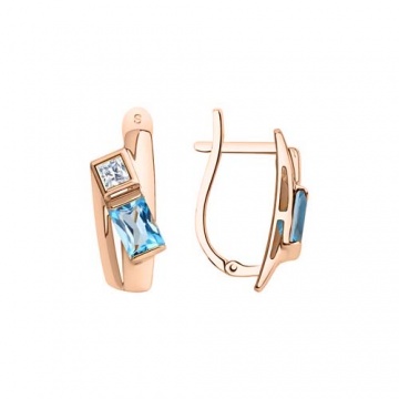 Ohrringe aus Rotgold 585° mit blau Topas, Zirkonia 