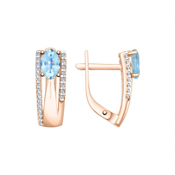 Ohrringe aus Rotgold 585° mit blau Topas, Zirkonia 