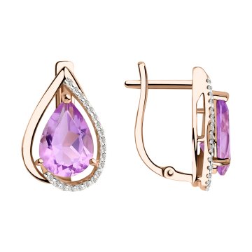 Ohrringe aus Rotgold 585° mit Amethyst, Zirkonia 