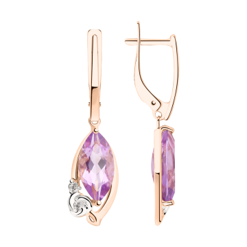 Ohrringe aus Rotgold 585° mit Amethyst, Zirkonia 