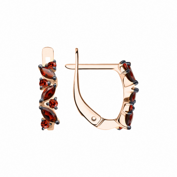 Earrings in red gold of 585 assay value with garnet, zirconia 