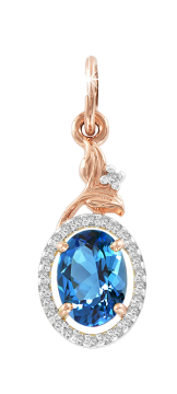 Anhänger aus Rotgold 585° mit blau Topas, Zirkonia 