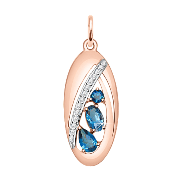 Pendant in red gold of 585 assay value with London blue topaz, zirconia 