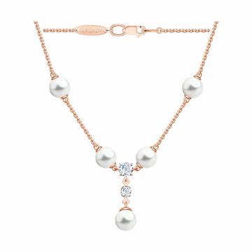 Collier aus Rotgold 585°mit Anhänger/ Zirkonia, echte Perlen 45 cm