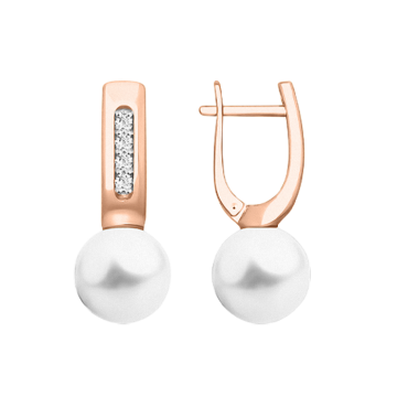 Серьги в красном золоте 585 пробы с бриллиантами и жемчугом 