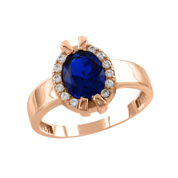 Кольцо из красного золота с сапфиром и фианитами 
