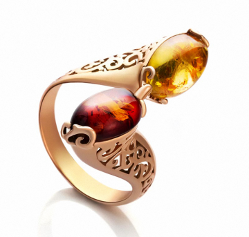 Vergoldete Damen-ring aus 925er Silber mit Bernstein 17,5 mm