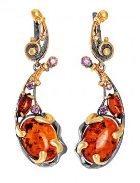 Gold-plated silver earrings with amber 