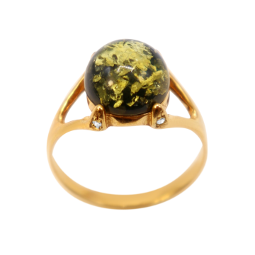 Vergoldete Damen-ring aus 925er Silber mit Bernstein und Zirkonia 19,0 mm