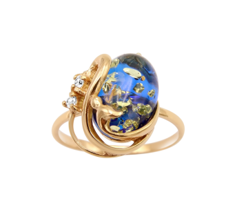 Vergoldete Damen-ring aus 925er Silber mit Bernstein und Zirkonia 