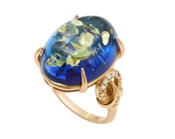 Vergoldete Damen-ring aus 925er Silber mit Bernstein und Zirkonia 