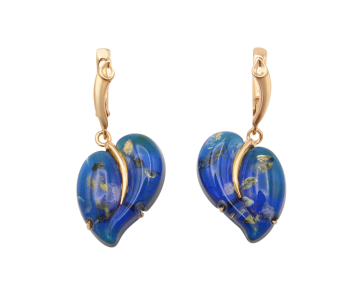 Gold-plated silver earrings with blue amber 