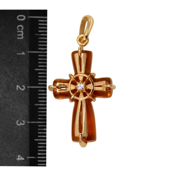 Anhänger aus Silber 925° Rotgold vergoldet mit Bernstein und Zirkonia 