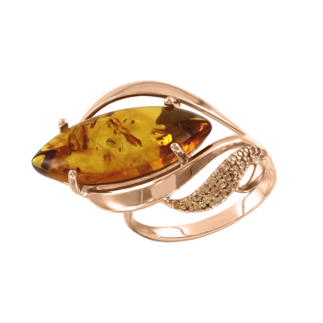 Vergoldete Damen-ring aus 925er Silber mit Bernstein 