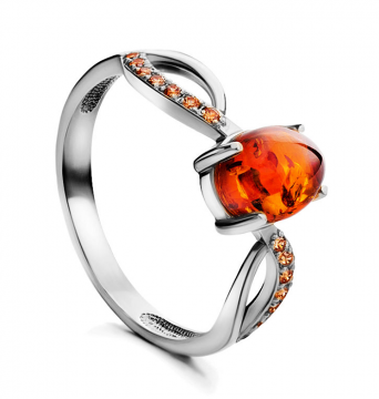 Damenring 925er Sterlingsilber mit Bernstein 