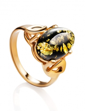 Vergoldete Damen-ring aus 925er Silber mit Bernstein 