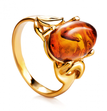 Vergoldete Damen-ring aus 925er Silber mit Bernstein 