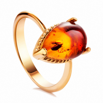 Vergoldete Damen-ring aus 925er Silber mit Bernstein 