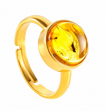 Vergoldete Damen-ring aus 925er Silber mit Bernstein / 17 / 17.5 / 18 / 18.5 / 19