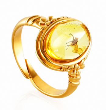 Vergoldete Damen-ring aus 925er Silber mit Bernstein / 17 / 17.5 / 18 / 18.5 / 19