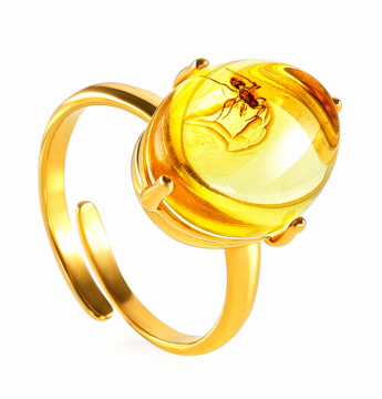 Vergoldete Damen-ring aus 925er Silber mit Bernstein / 17 / 17.5 / 18 / 18.5 / 19