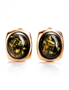 Серебряные серьги 925 пробы с янтарем покрытые красным золотом 