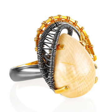 Women's gorgeous 925 gilt silver ring with mammoth tusk / 17 / 17.5 / 18 / 18.5 / 19