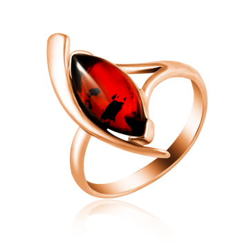 Vergoldete Damen-ring aus 925er Silber mit Bernstein 18,5 mm