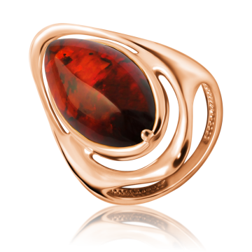 Gold-plated silver and rhodium ring with amber 