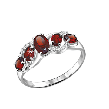 Damenring aus 925er Sterling Silber mit Granat, Zirkonia 