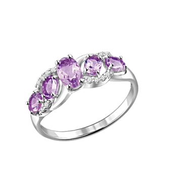 Damenring aus 925er Silber mit Amethyst, Zirkonia 
