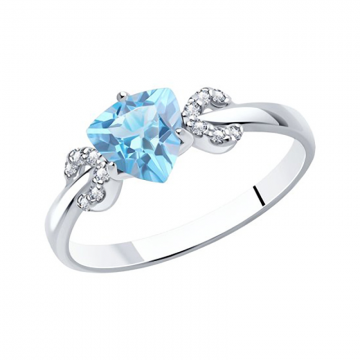 Damenring aus 925er Sterling Silber mit blau Topas, Zirkonia 