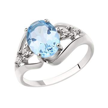 Damen-ring aus 925er Sterling Silber mit blau Topas, Zirkonia 