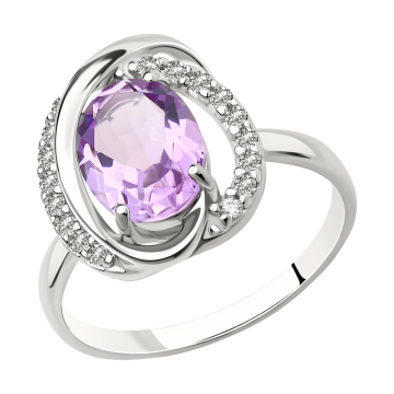 Damen-ring aus 925er Silber mit Zirkonia  und Amethyst 