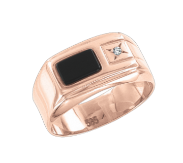 Herrenring aus Rotgold 585° mit Zirkonia, Onyx 