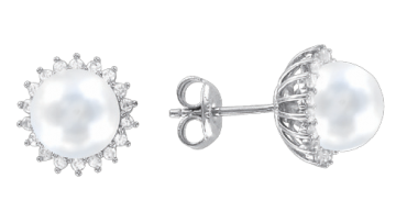 Серебряные серьги 925 пробы, вставка Циркон и Жемчуг 
