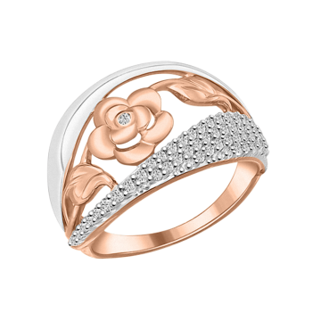 Женское Кольцо из Серебра 925 пробы с позолотой из красного золота с фианитами 