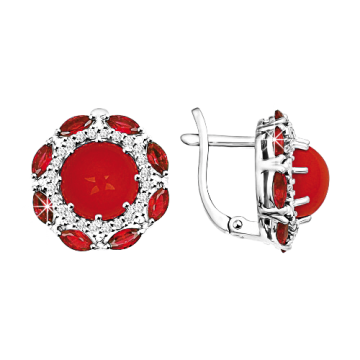 925er Sterling Silber Ohrringe mit Korallen, Zirkonia 