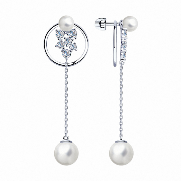 Silver earrings with pearl and zirconia 
