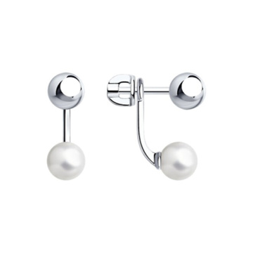 Серебряные серьги 925 пробы, вставка Жемчуг 