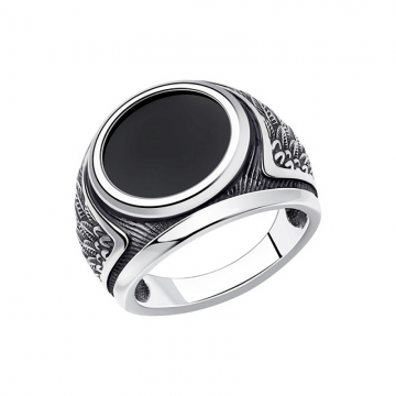 Herrenring  - 925er Sterling Silber mit Onyx 