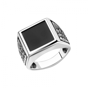 Herrenring  - 925er Sterling Silber mit Onyx 